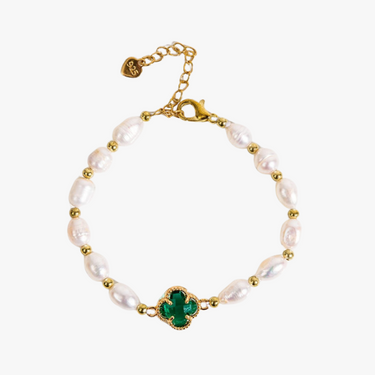Smaragd klaver armband met parels 